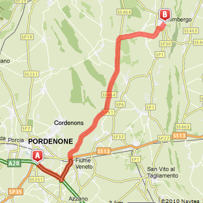 Mappa del percorso dall'autostrada A28